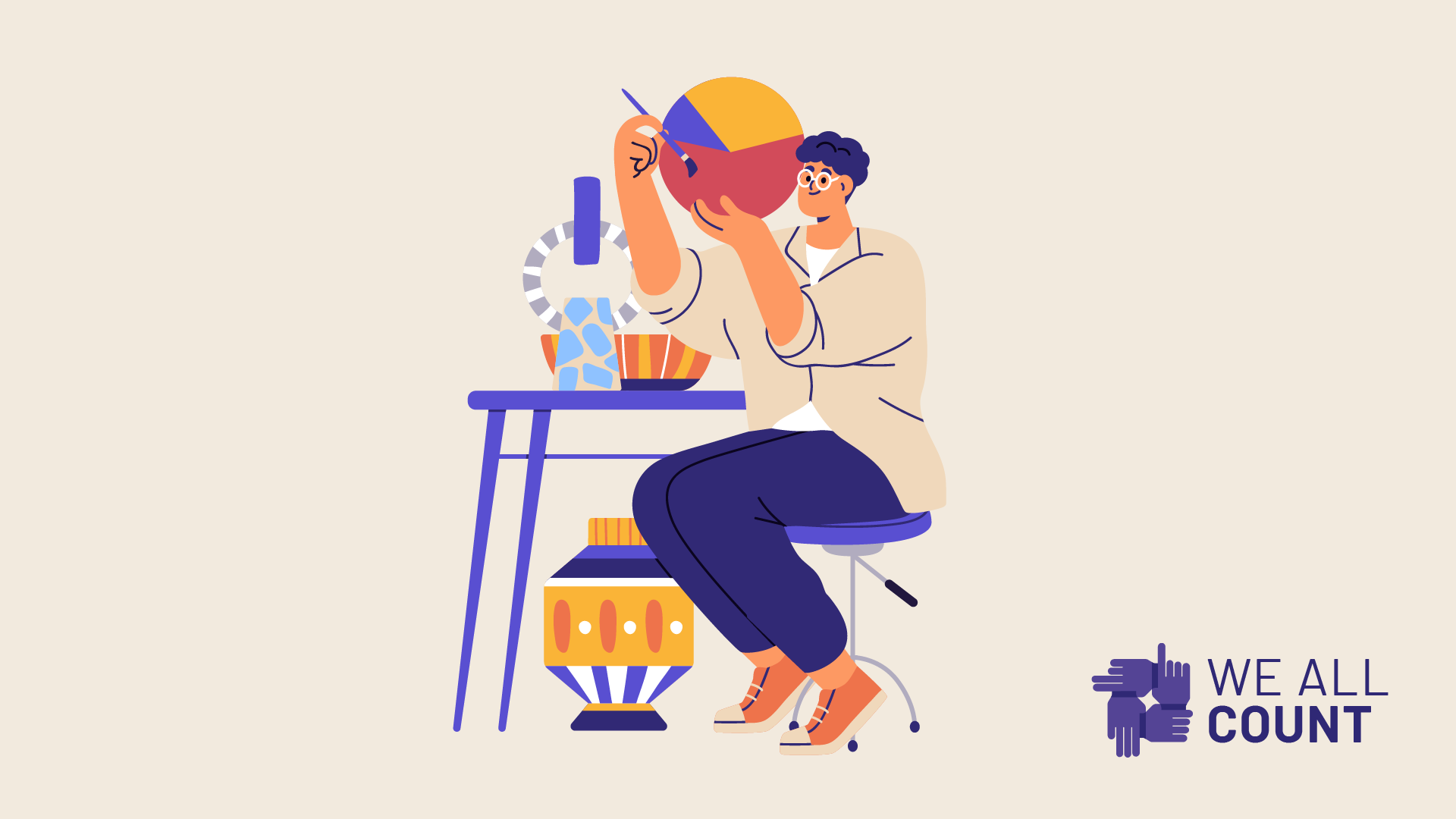 an artist painting a pie chart