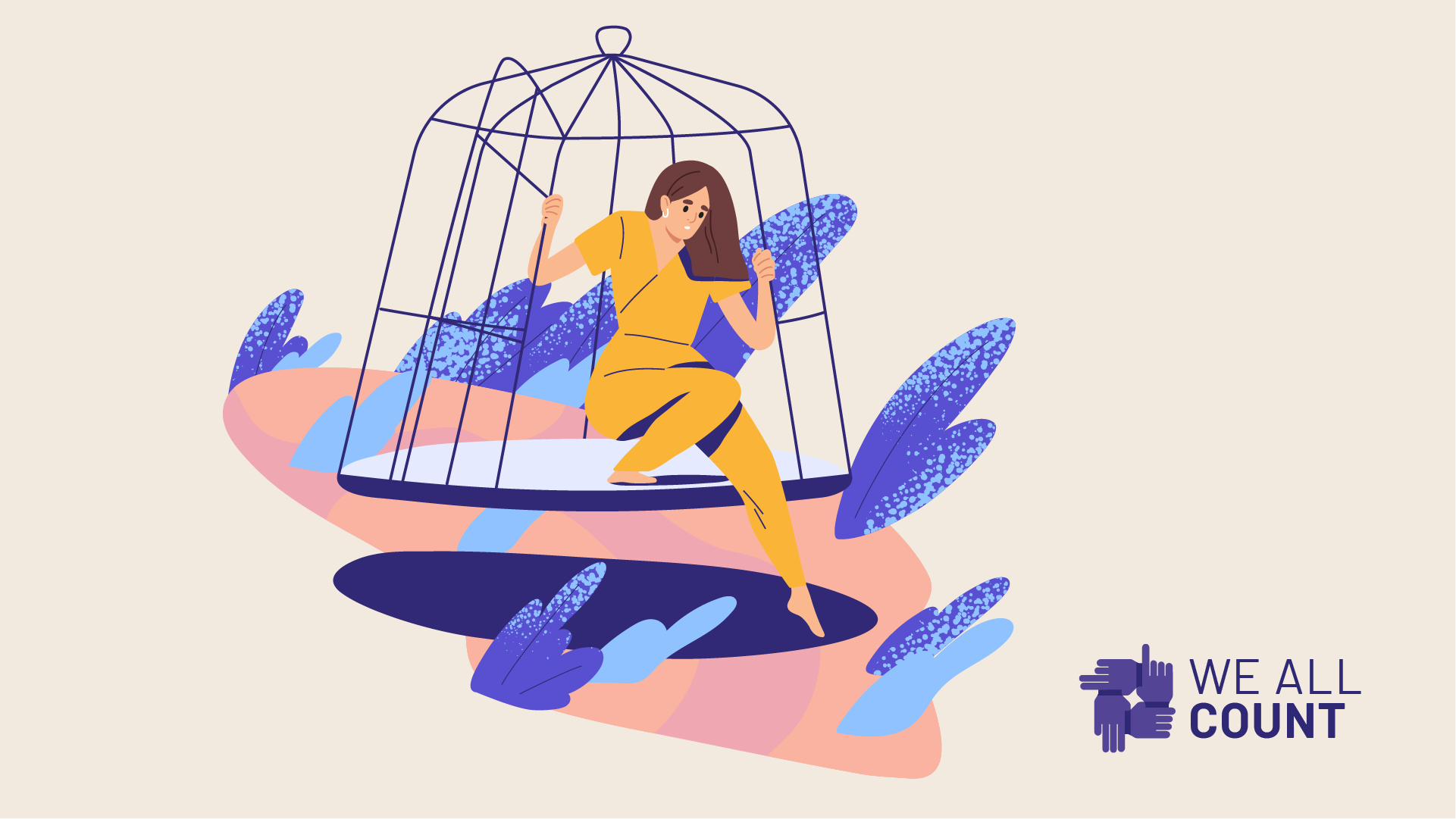 illustration of a woman leaving a cage