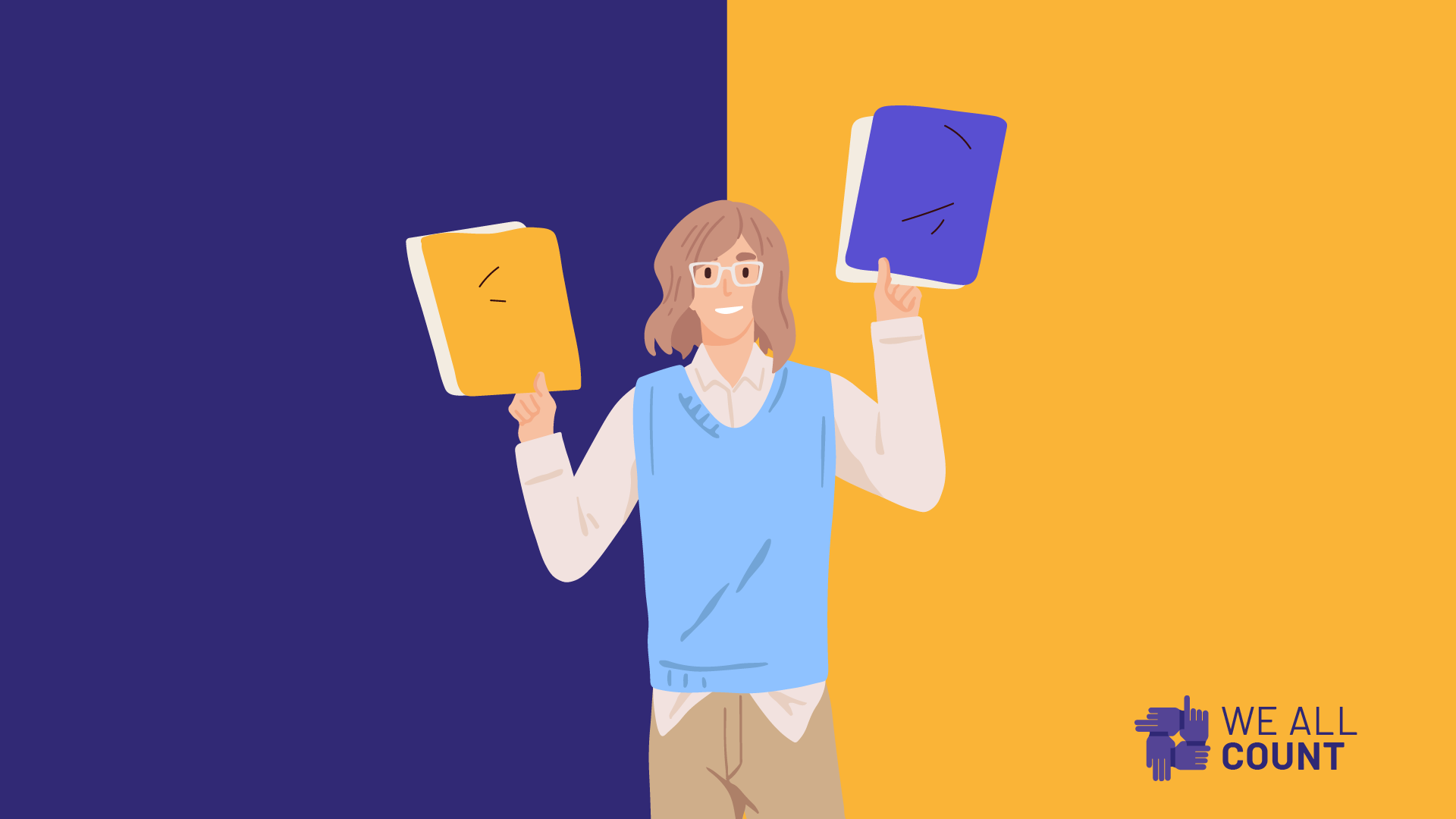 A man holding up two reports