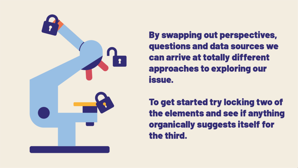 To get started, try locking two of the elements and see if anything organically suggests itself.