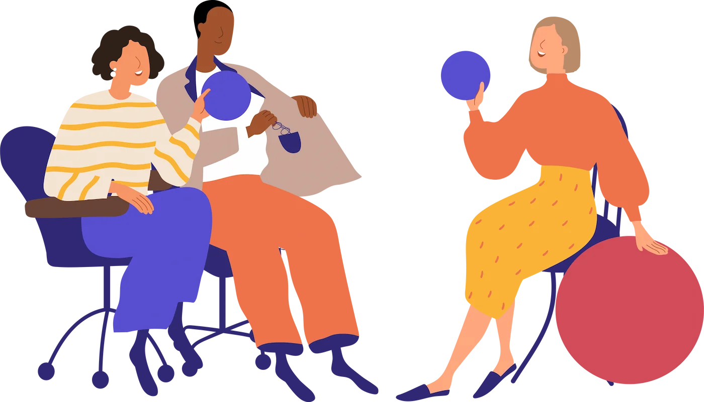 Illustration of three individuals engaged in a coaching session